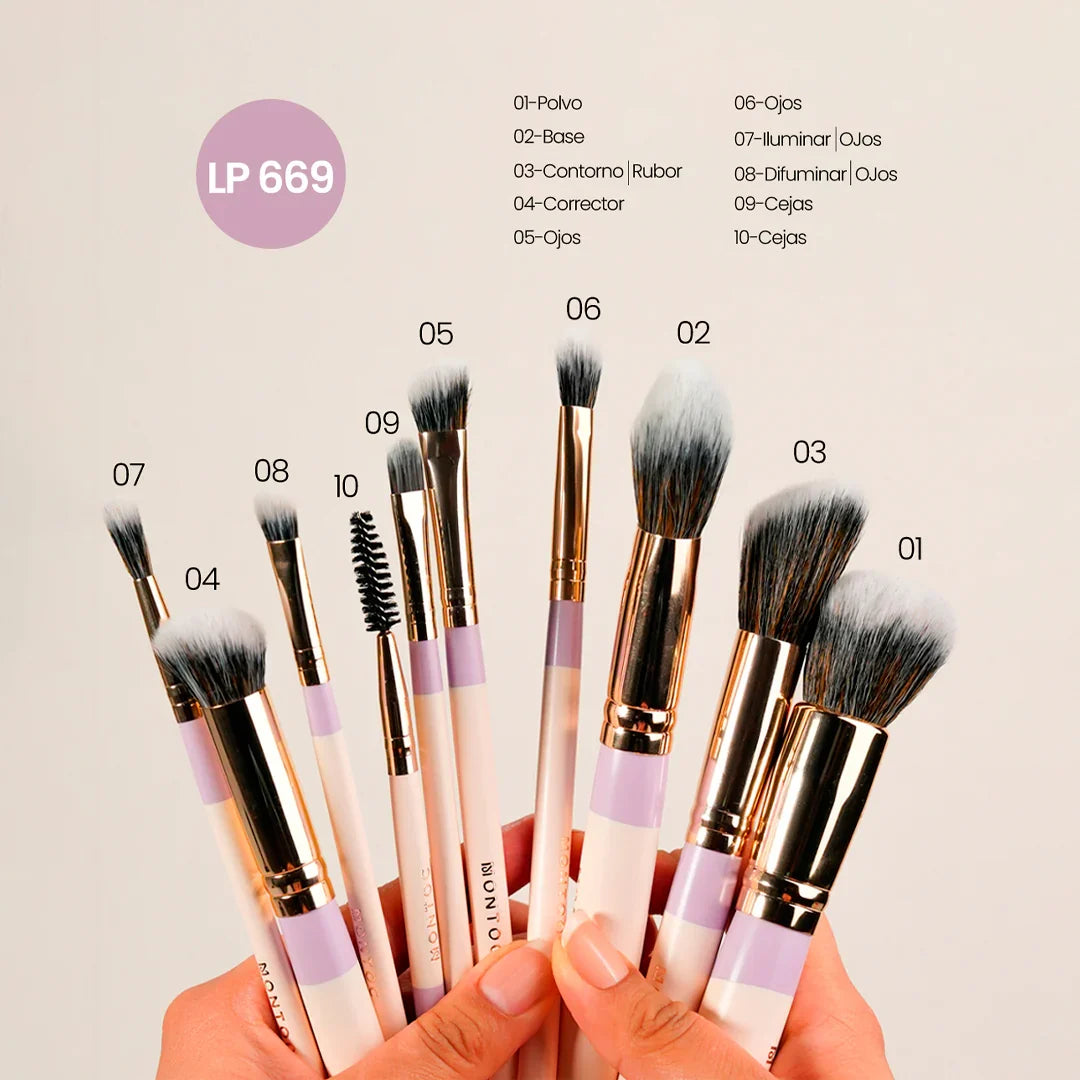 Kit de brochas Fluffy X10 LP674 - Brochas de maquillaje para rostro y ojos
