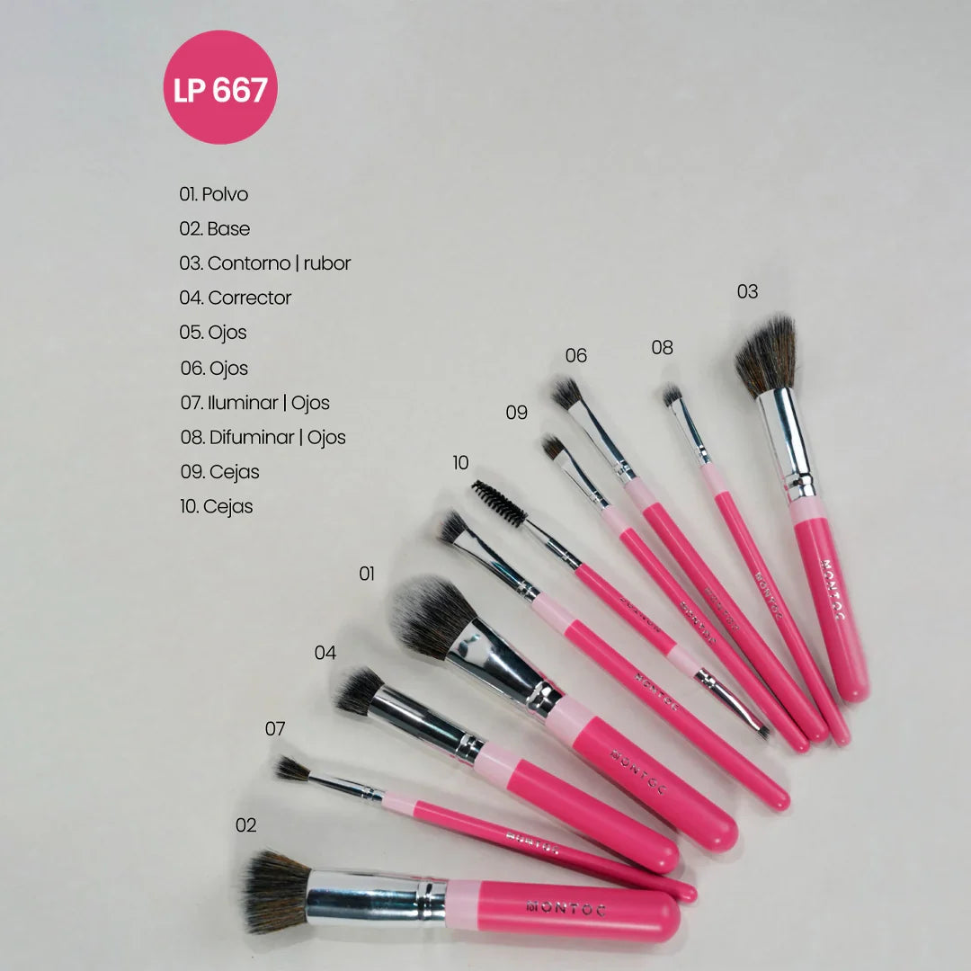 Kit de brochas Fluffy X10 LP675 - Brochas de maquillaje para rostro y ojos