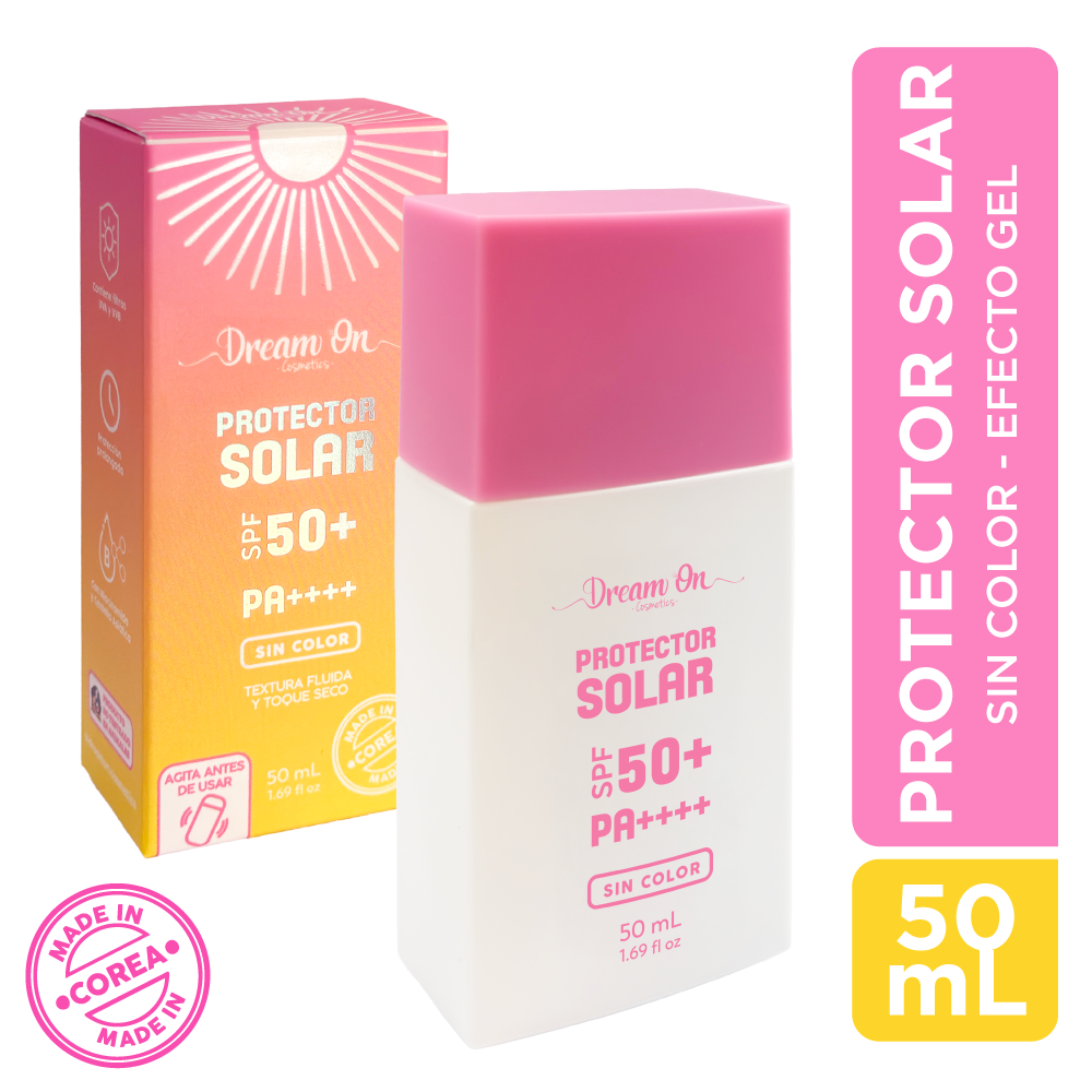 Protector Solar Fluido SPF 50+ PA++++ Transparente Dream On Cosmetics Hecho en Corea DRM67